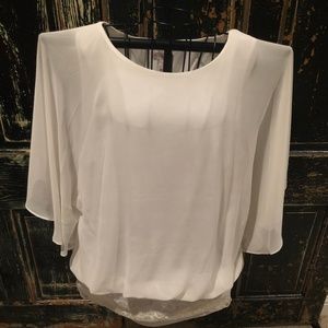 Dress Barn Flowing White Top with Lace Detailing